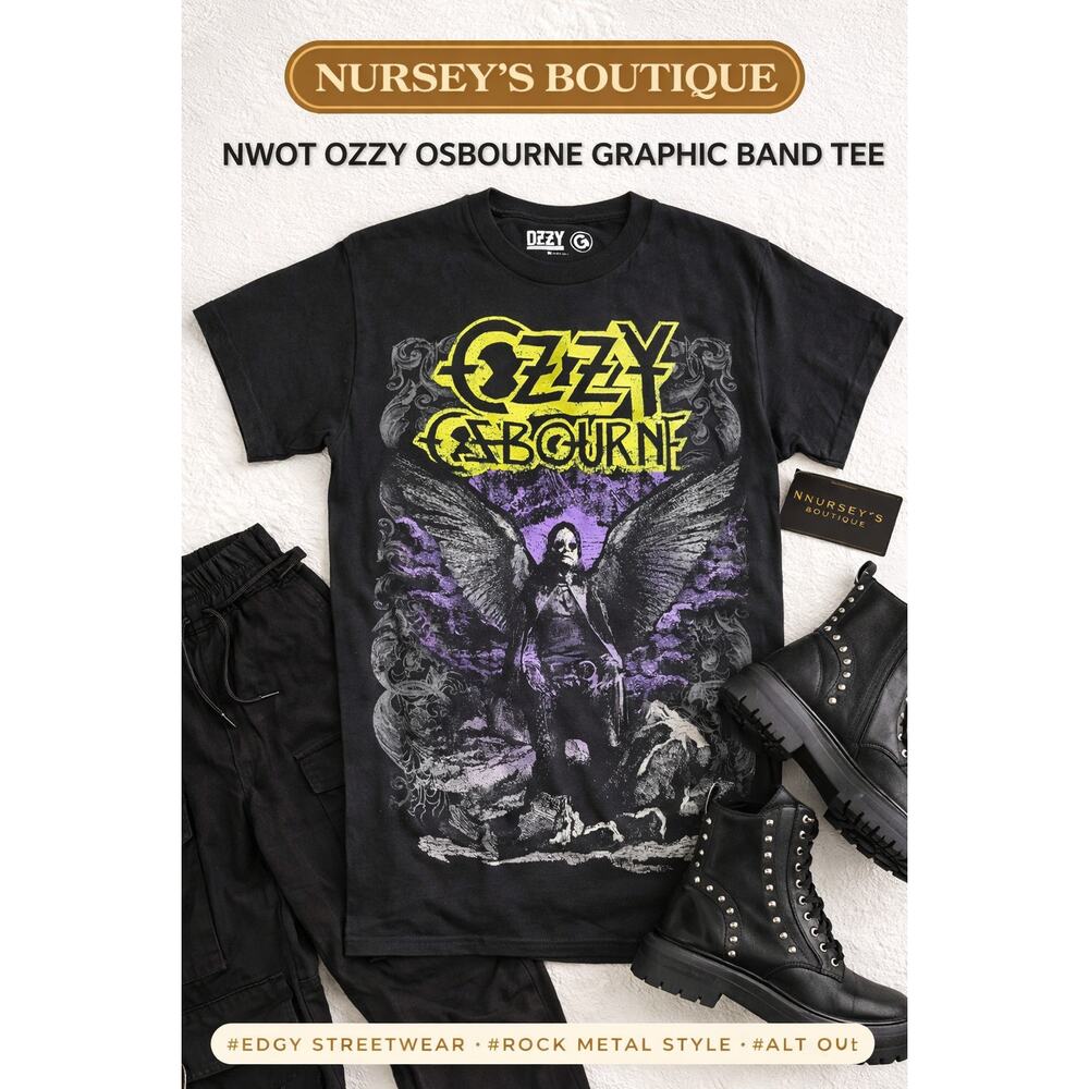 Ozzy Osbourne Graphic Tee Black Purple Angel Rock Band Shirt M NWOT